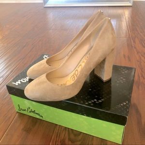 Sam Edelman Stillson Block Heel suede Pump in Oatmeal, Size 7